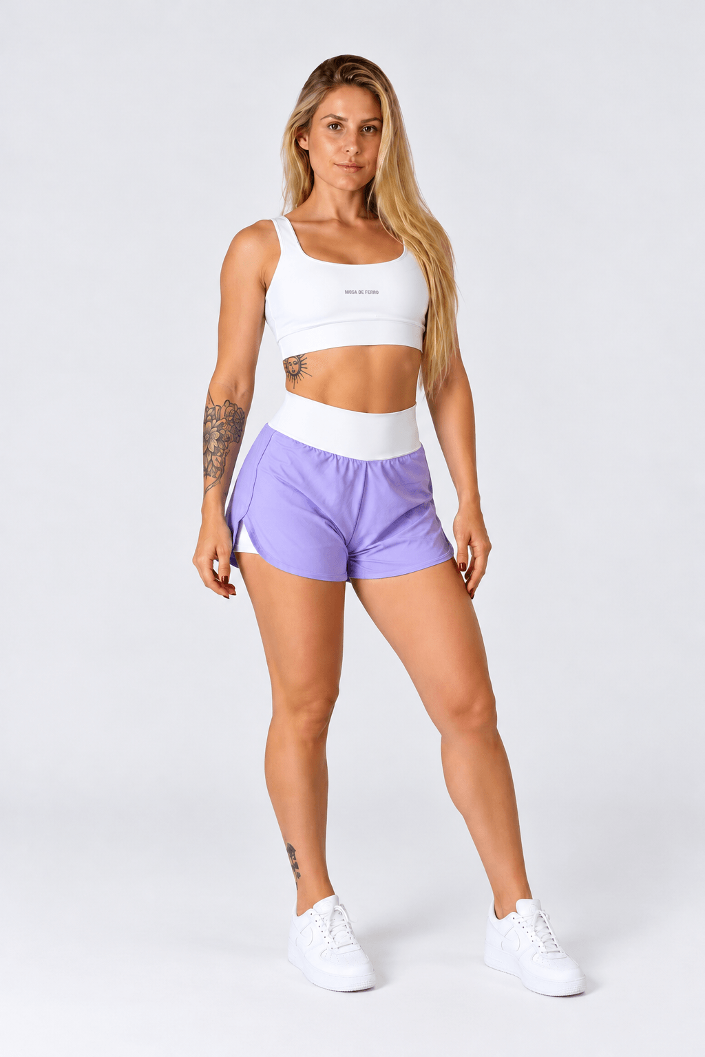 SHORT DUPLO MUSA DE FERRO BRANCO COM LILAS